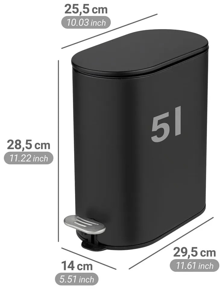 Coș de gunoi negru mat cu pedală din oțel 5 l Collungo – Wenko