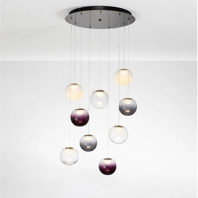 Lustra cu 9 pendule LED din sticla colorata SILENZIO