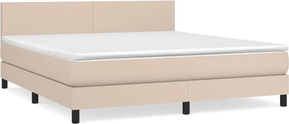 vidaXL Pat box spring cu saltea, cappuccino, 160x200cm piele ecologică