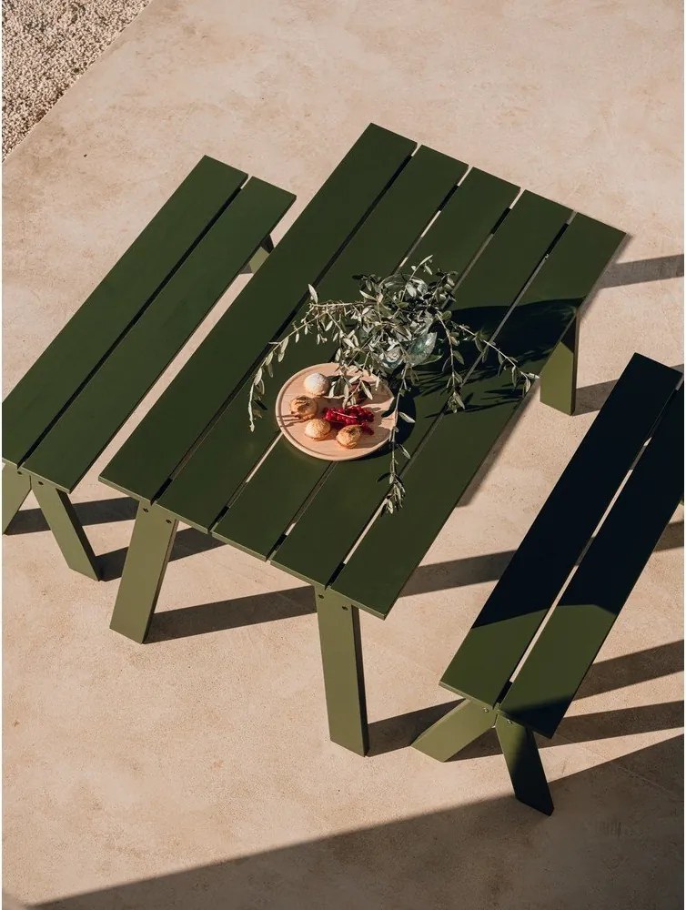 Bancă de grădină verde din lemn masiv Navo – noo.ma