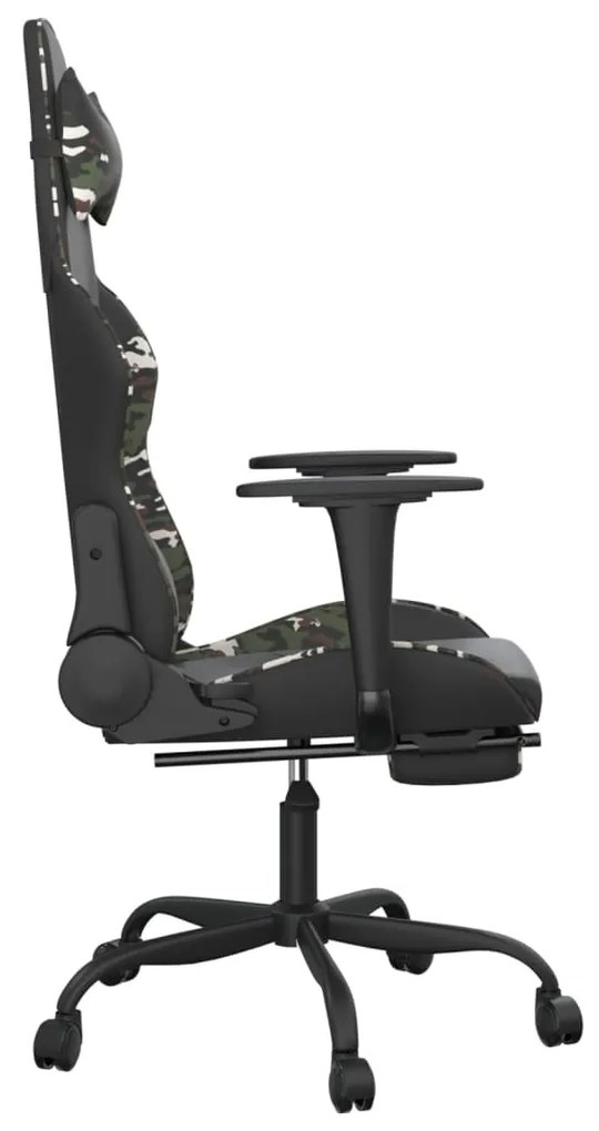 Scaun de gaming cu suport picioare, negru camuflaj, piele eco 1, black and camouflage, Cu suport de picioare