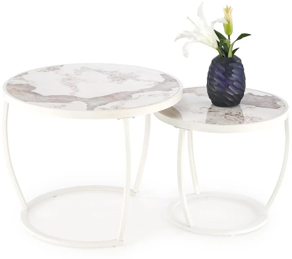 Set 2 buc. măsuțe de cafea Inesz (béžový mramor + alb). 1092446