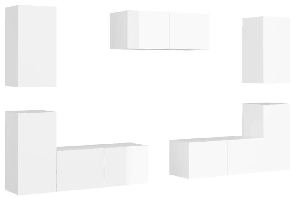 Set dulapuri TV, 7 piese, alb extralucios, PAL 1, Alb foarte lucios, 80 x 30 x 30 cm