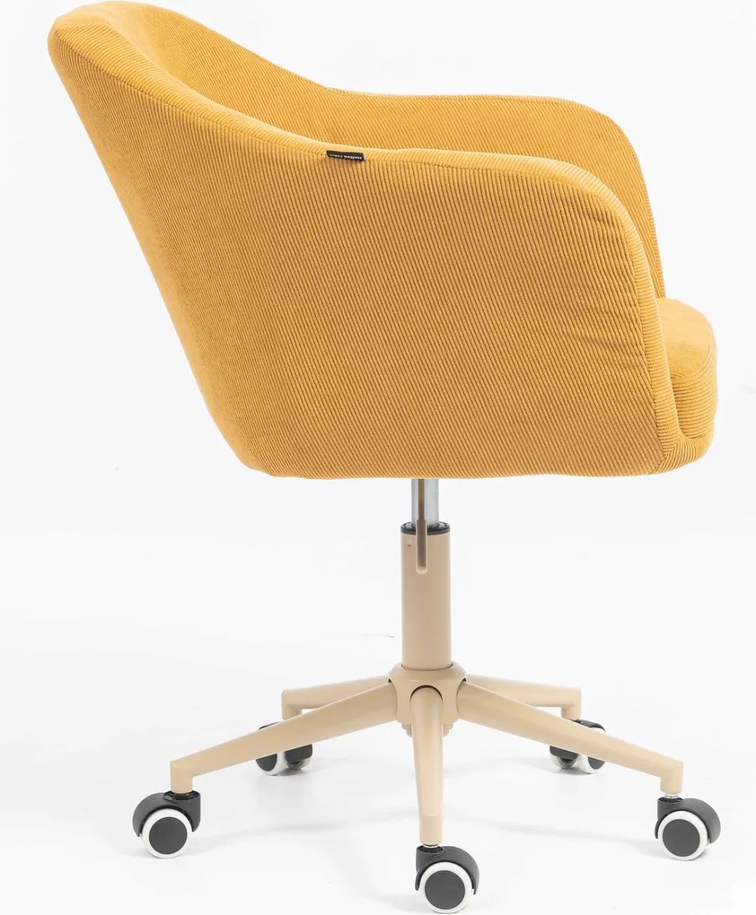 HR832K Scaun Catifea Reiată Premium culoare Curry Galben cu Bază Crem