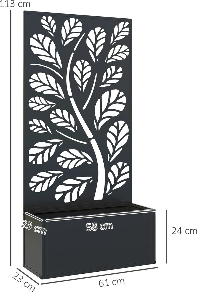 Outsunny Jardinieră cu spalier cu model crenguțe și frunze, cuvă pentru flori, pentru plante cățărătoare, metal 61 x 23 x 113 cm negru | Aosom Romania
