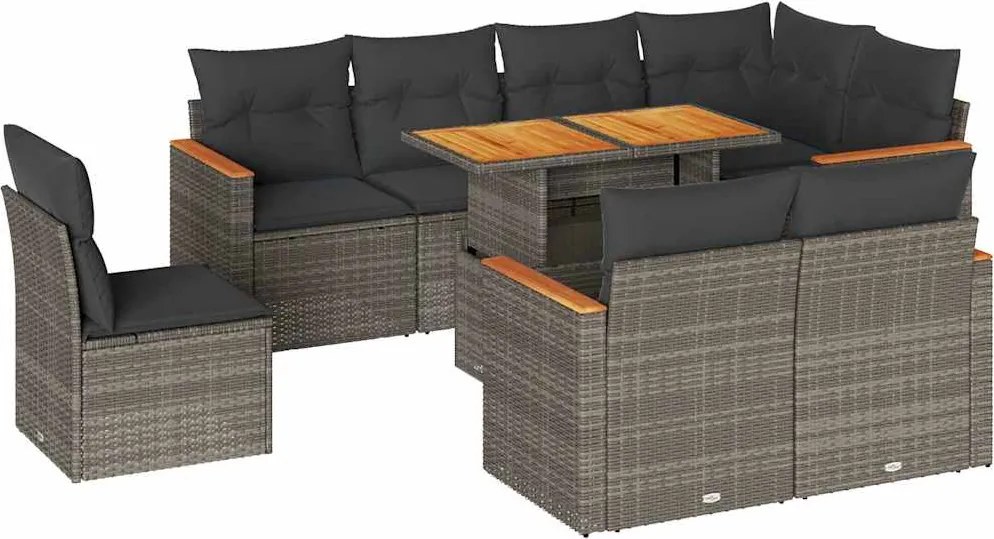 vidaXL Set canapele grădină cu perne 9 piese gri poliratan/lemn acacia