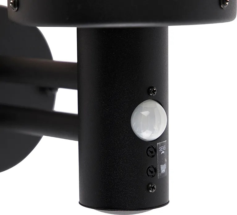 Lampă de perete de exterior neagră cu abajur transparent, cu detector de mișcare - Sfera