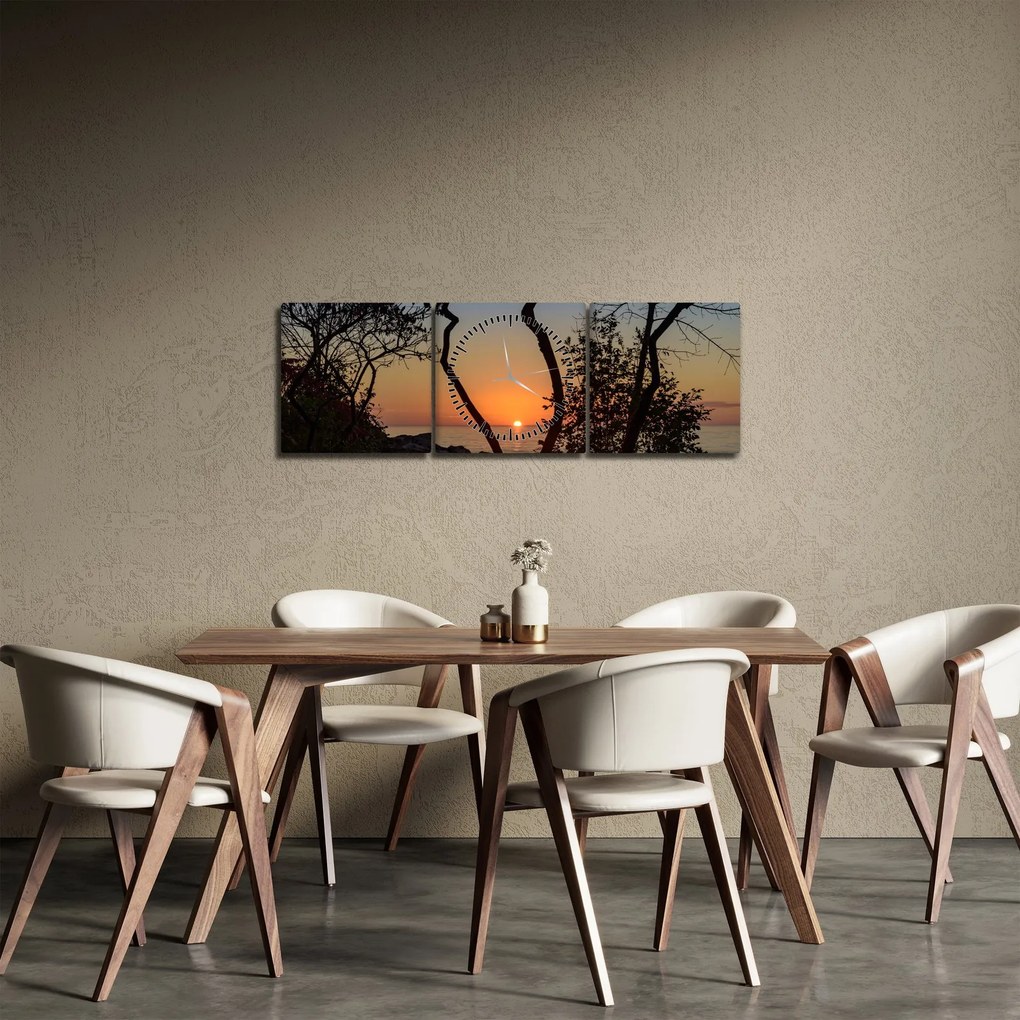 Tablou cu apus de soare (cu ceas) (90x30 cm)