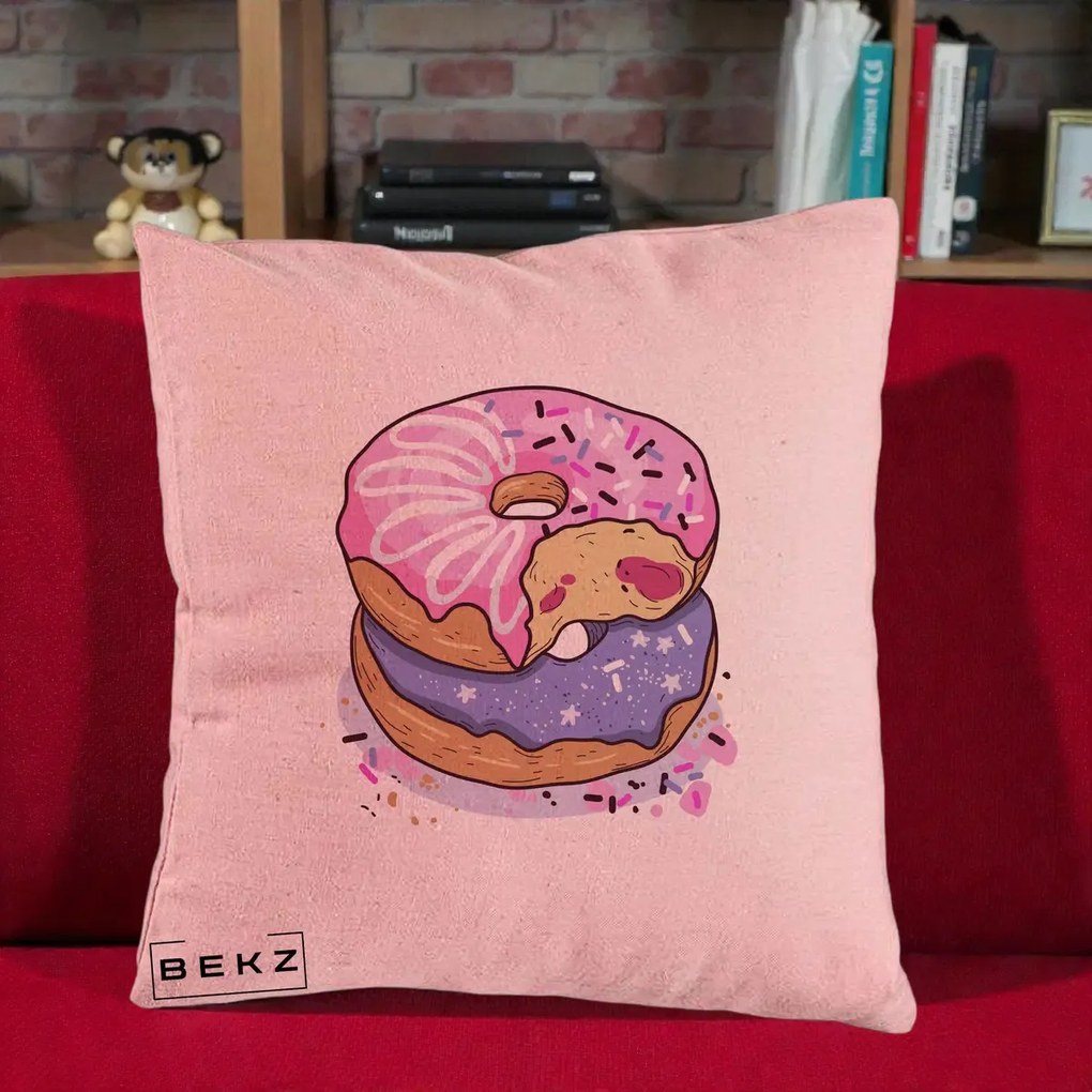 Perna Decorativa Donuts Roz si Mov, 40x40 cm, Roz, Husa Detasabila, Perna Inclusa, BEKZ®