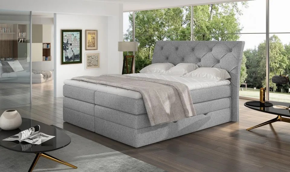 Pat tapitat boxspring, cu spatiu pentru depozitare, 180 x200, Mirabel 181, Eltap (Culoare: Verde inchis / Monolith 37)