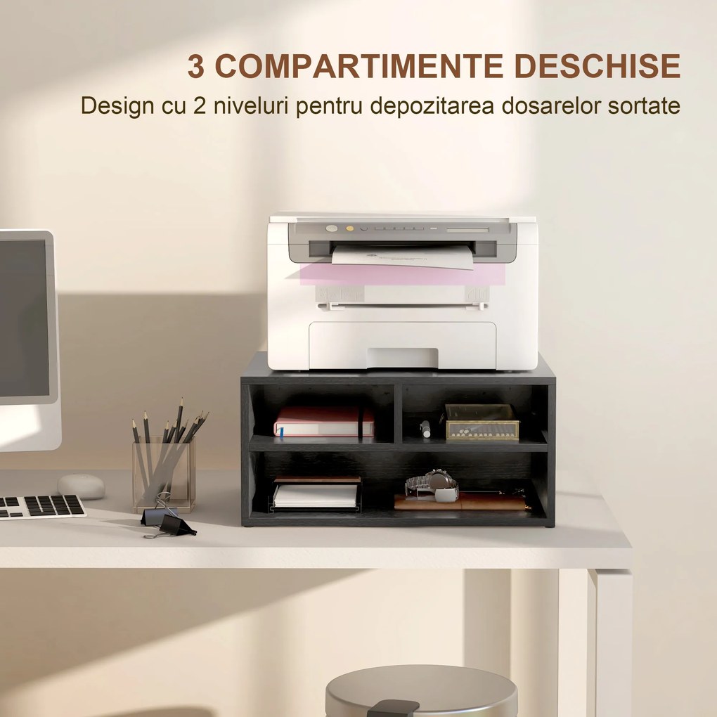 HOMCOM Cabinet pentru Imprimantă cu 2 Rafturi, Birou din Lemn și Cabinet de studiu cu Roți, 47x40x22.5 cm, Negru | Aosom Romania