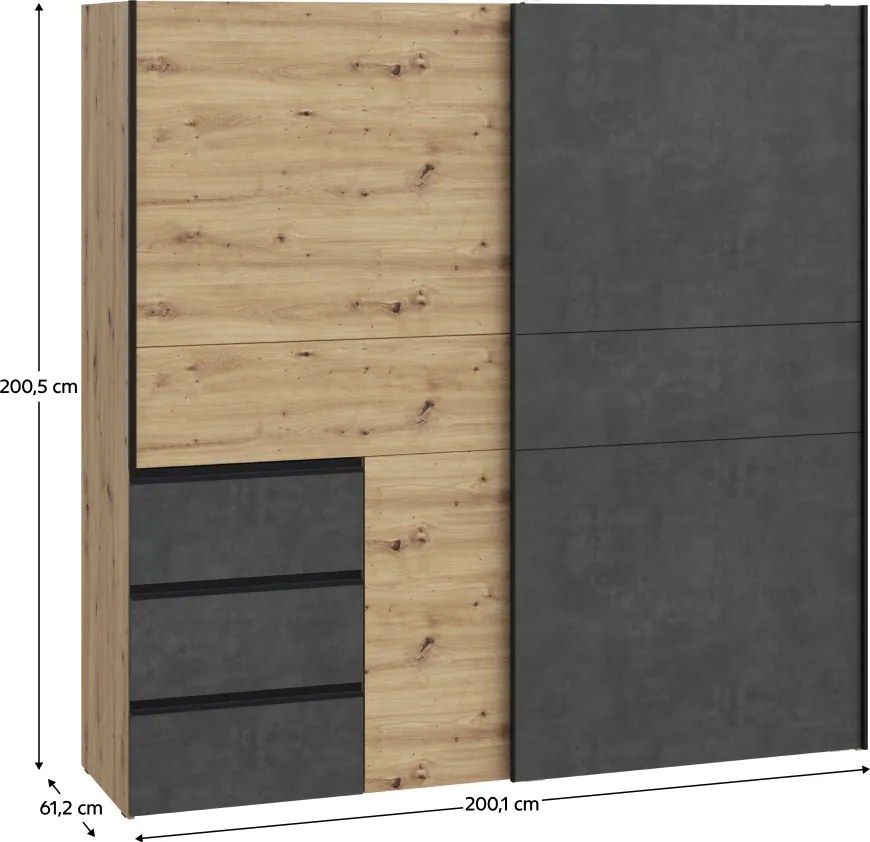 Dulap, stejar artisan/gri închis beton, VIOLO