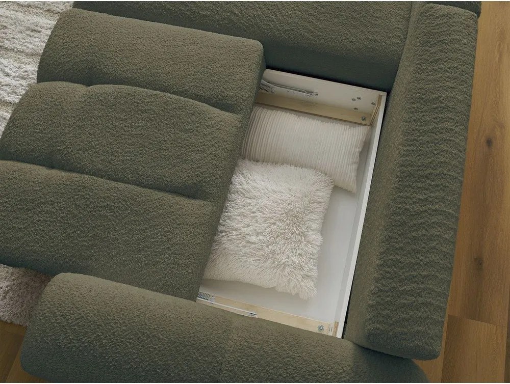 Colțar kaki extensibil/cu spațiu de depozitare cu tapițerie din țesătură bouclé (cu colț pe partea stângă/cu șezlong) Roxelane – Bobochic Paris