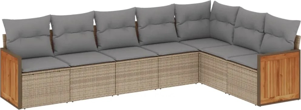 vidaXL Set canapele de grădină, 7 piese, cu perne, bej, poliratan