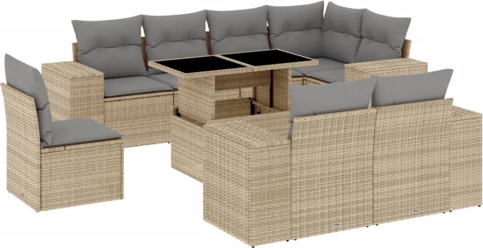 vidaXL Set canapele de grădină, 9 piese, cu perne, bej, poliratan