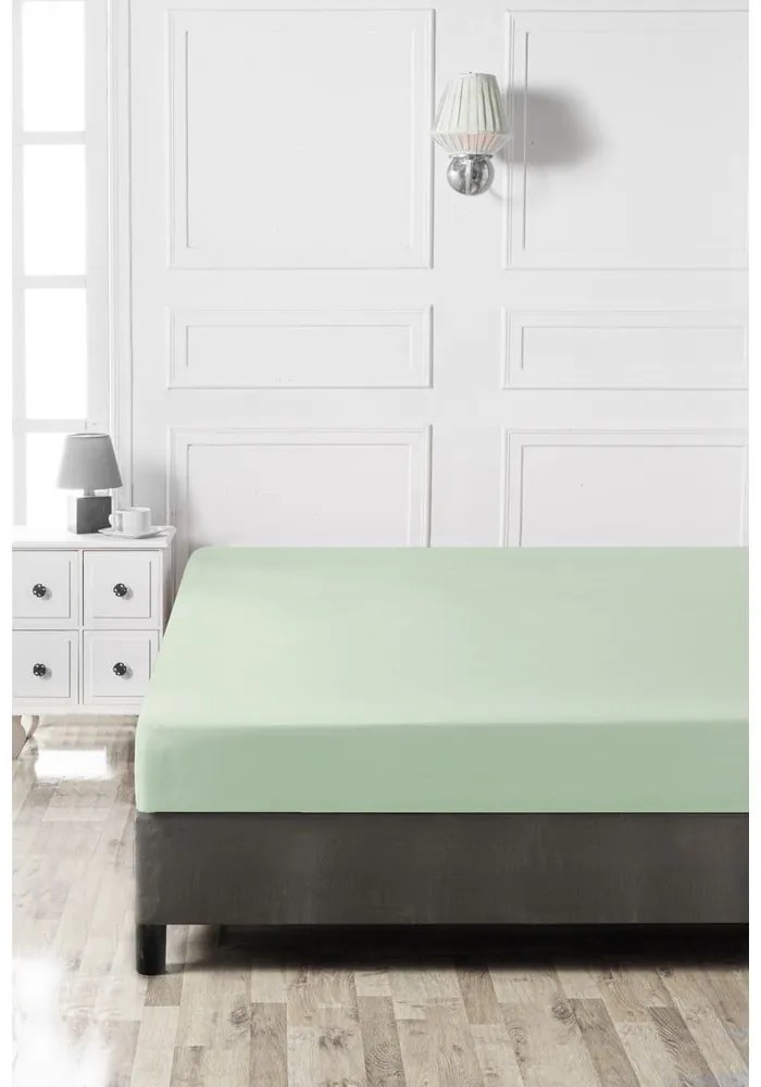 Cearceaf verde deschis din bumbac cu elastic 140x200 cm – Mijolnir