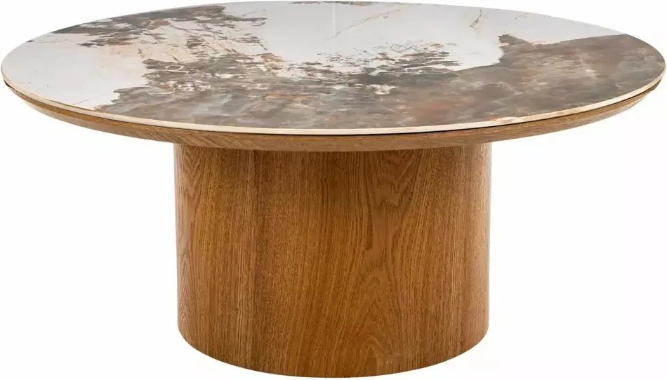 Măsuță de cafea Rondo alb lucios / stejar ø80/h35 cm