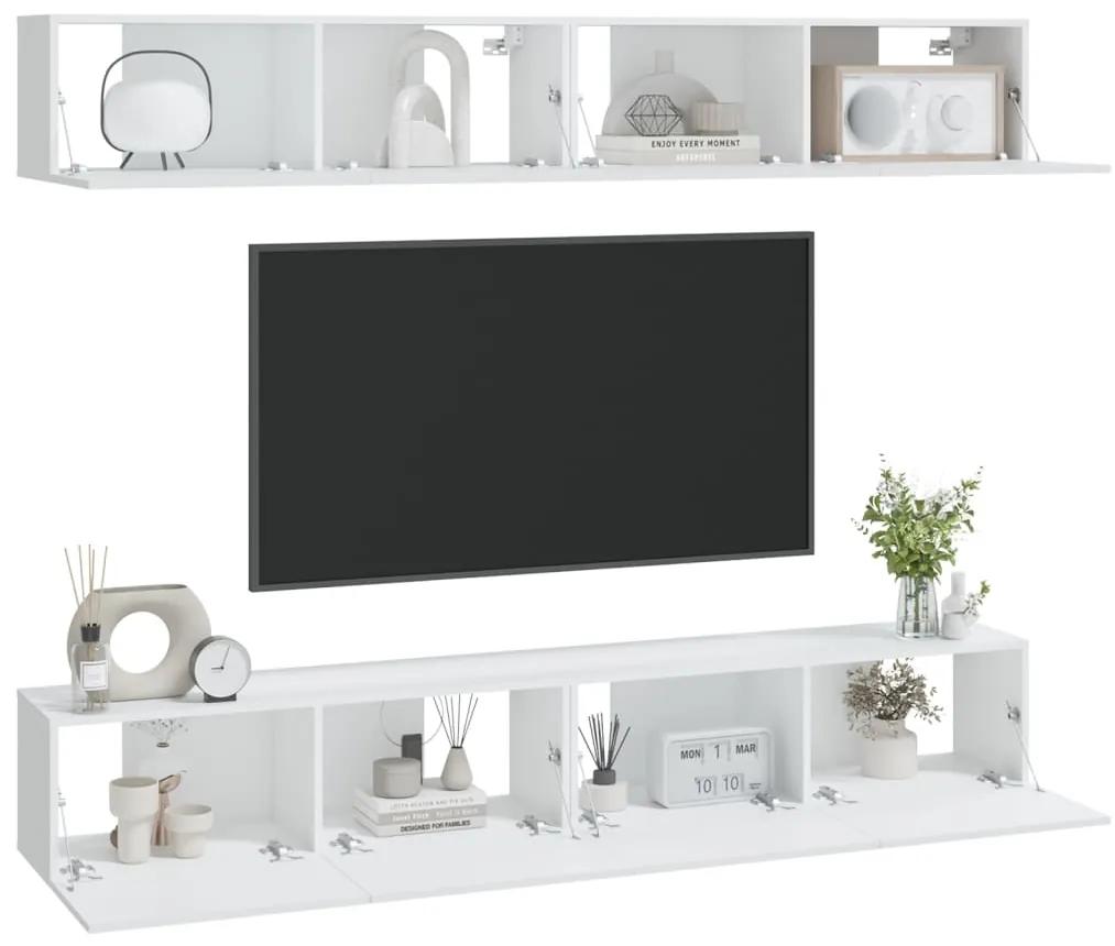 Dulapuri TV de perete, 4 buc., alb, 100x30x30 cm 4, Alb, 100 x 30 x 30 cm