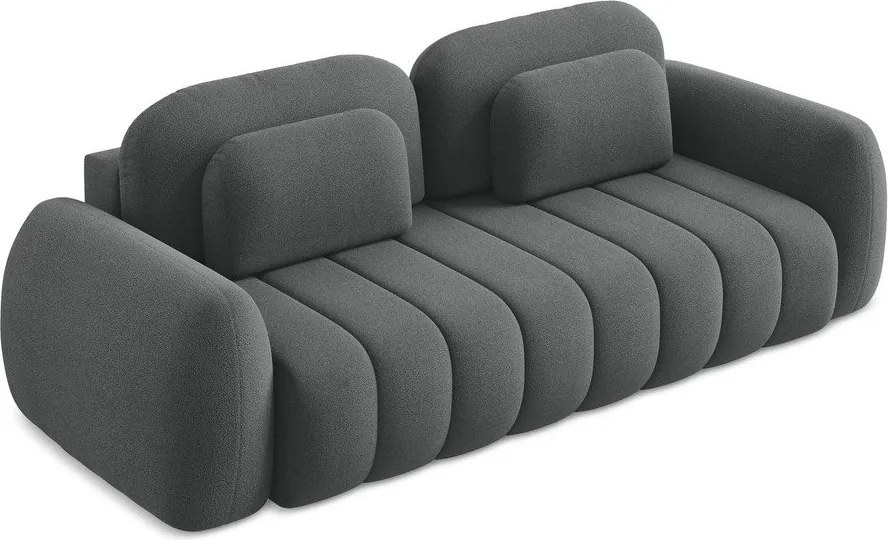 Canapea gri închis extensibilă/cu spațiu de depozitare cu tapițerie din țesătură bouclé 266 cm Pele – Makamii
