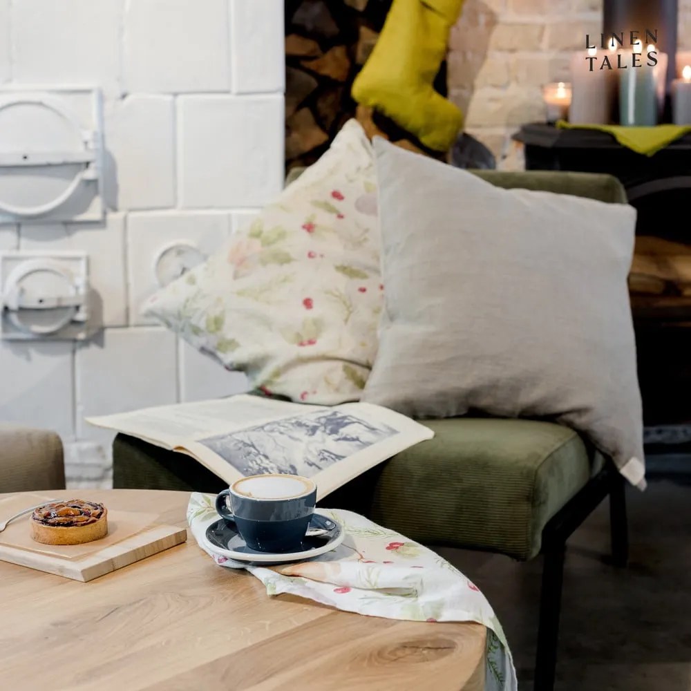 Față de pernă din in cu model de Crăciun Linen Tales Merry, 40 x 40 cm