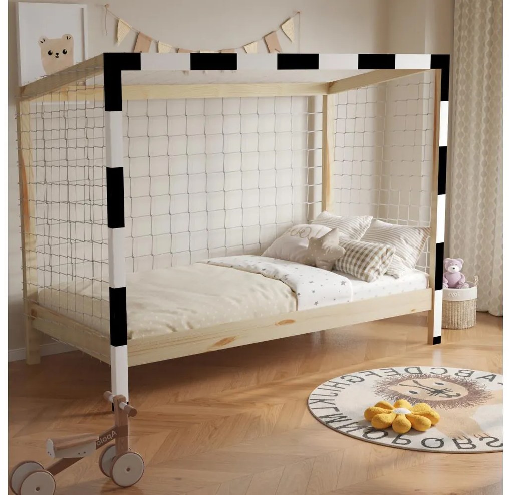 Pat pentru copii 90 cm Facilmente (natural + alb + negru) (cu somieră) (cu sp. depozitare). 1116345