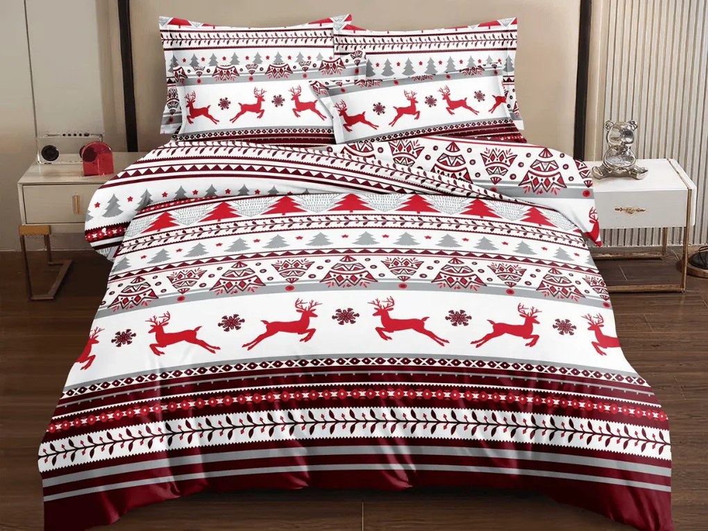 Lenjerie de pat din microfibra alb/rosu, CAPRIOARE