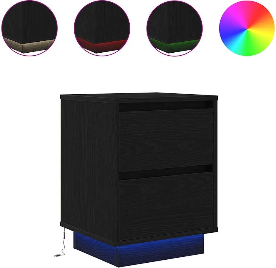 vidaXL Noptiere cu lumini LED 2 buc Negru 38x34x50 cm
