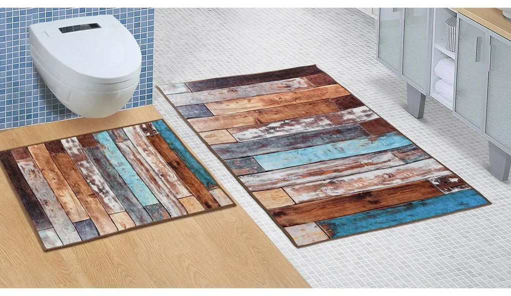 Set covorașe de baie Podea de lemn, 60 x 100 cm, 60 x 50 cm
