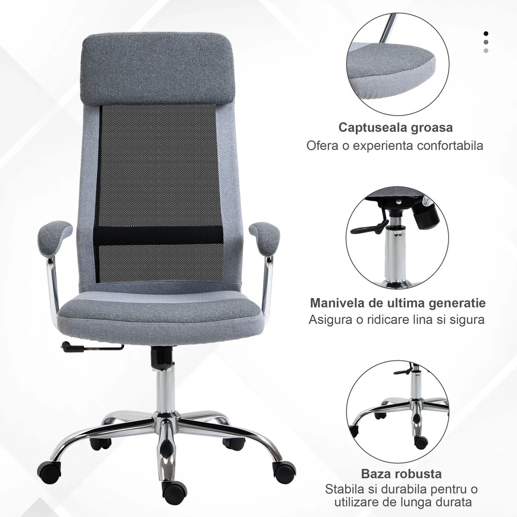 Vinsetto Scaun birou ergonomic, inaltime reglabila, 65x60x119-129cm | Aosom Romania