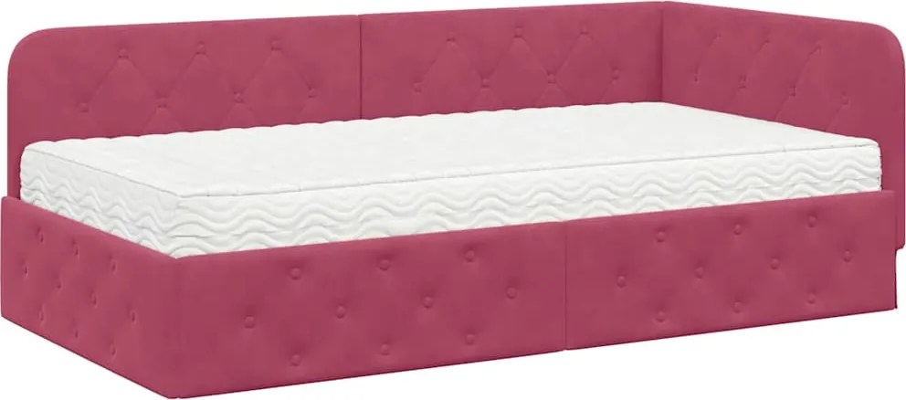 vidaXL Cadru de pat colțar Roșu Vin 90 x 190 cm Catifea