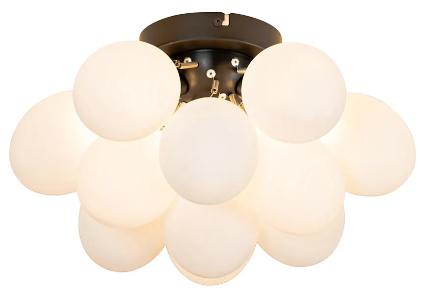 Plafoniera Art Deco neagră cu sticlă opalescentă cu 3 lumini - Uvas