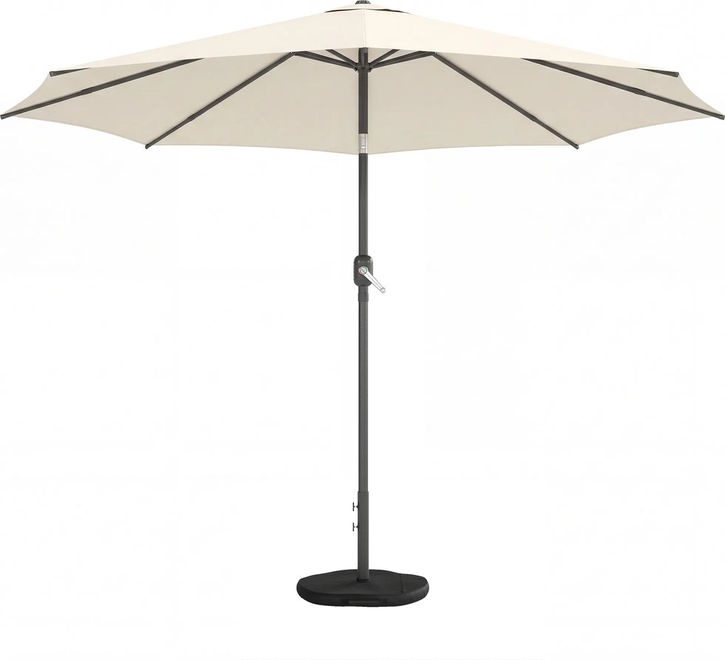 Outsunny Umbrelă de soare aprox. Ø300 cm înclinabilă umbrelă pentru balcon cu manivelă bază încrucișată sac de nisip, UPF 30+ retractabilă alb-crem | Aosom Romania