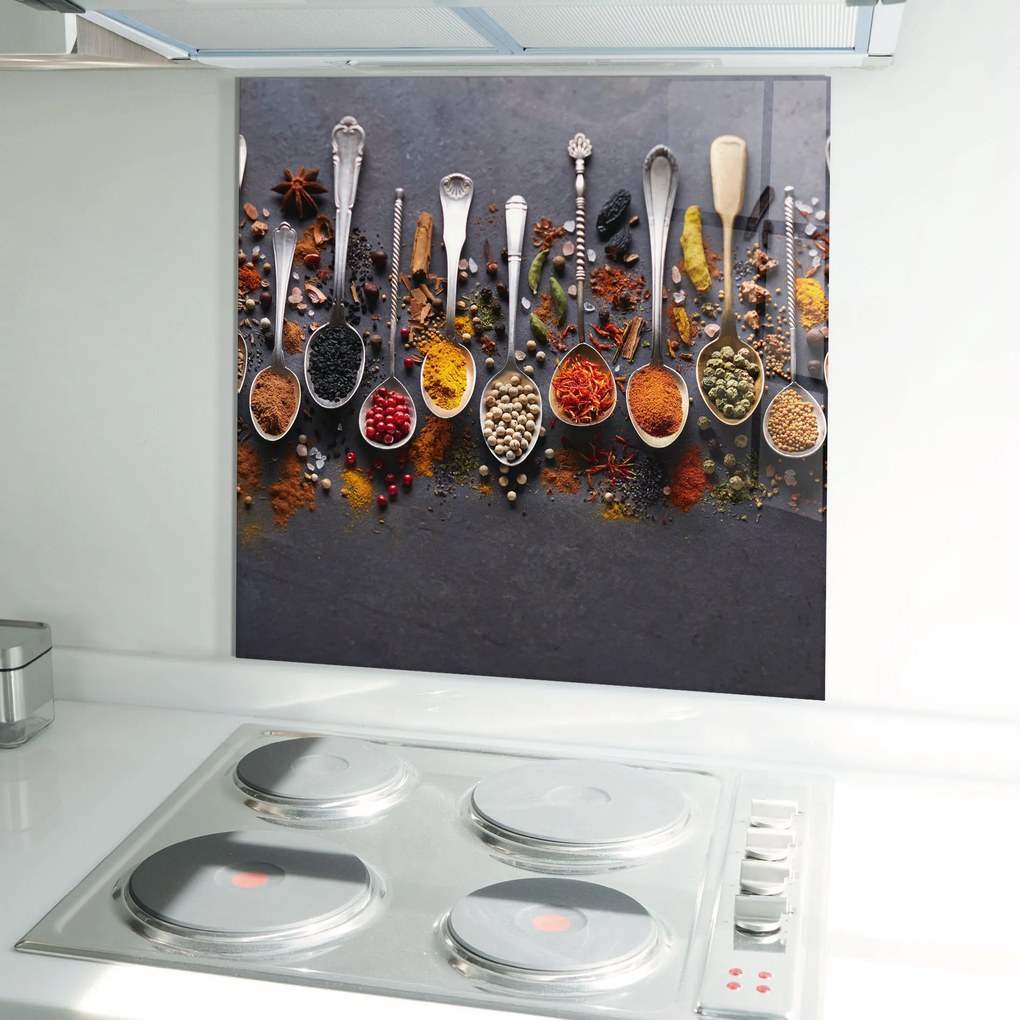 Panou Sticla Bucatarie, 100x100cm, Protectie aragaz, Antistropi, Termorezistent, Alimente, Condimente, Spices Black Board