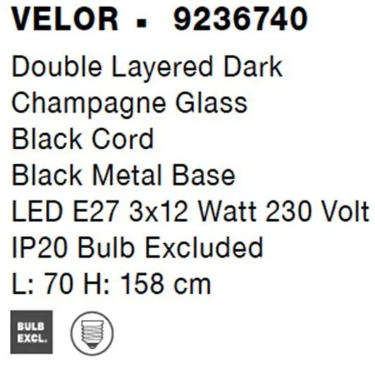 Lustra cu 3 pendule modern Velor champagne