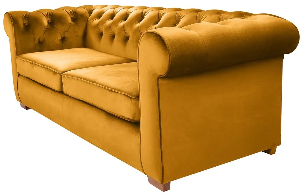 Canapea extensibila Oxford Chesterfield, 88x216x75 cm, 3 locuri, Mustard