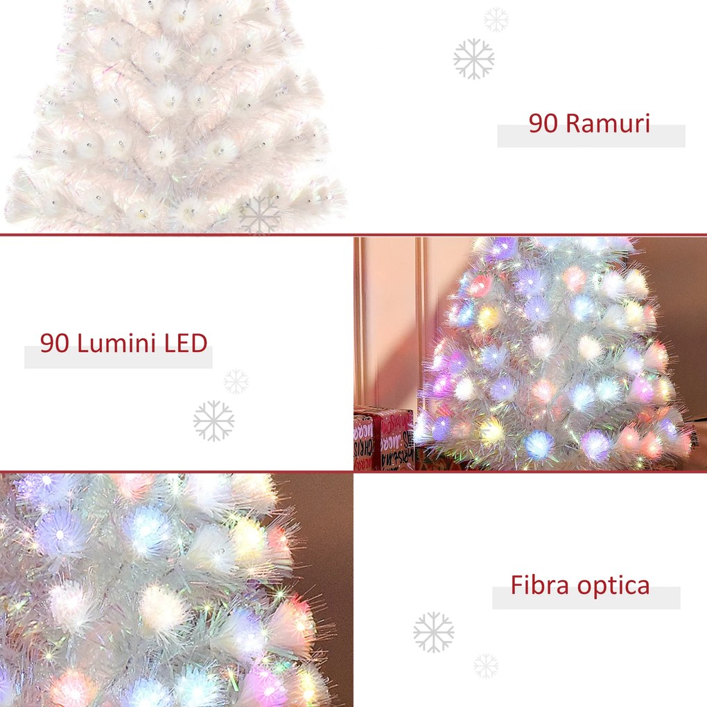 Brad de Craciun Artificial cu 90 de Lumini LED Colorate si Fibre Optice, 90 de Ramuri, Baza Metalica HOMCOM | Aosom Romania