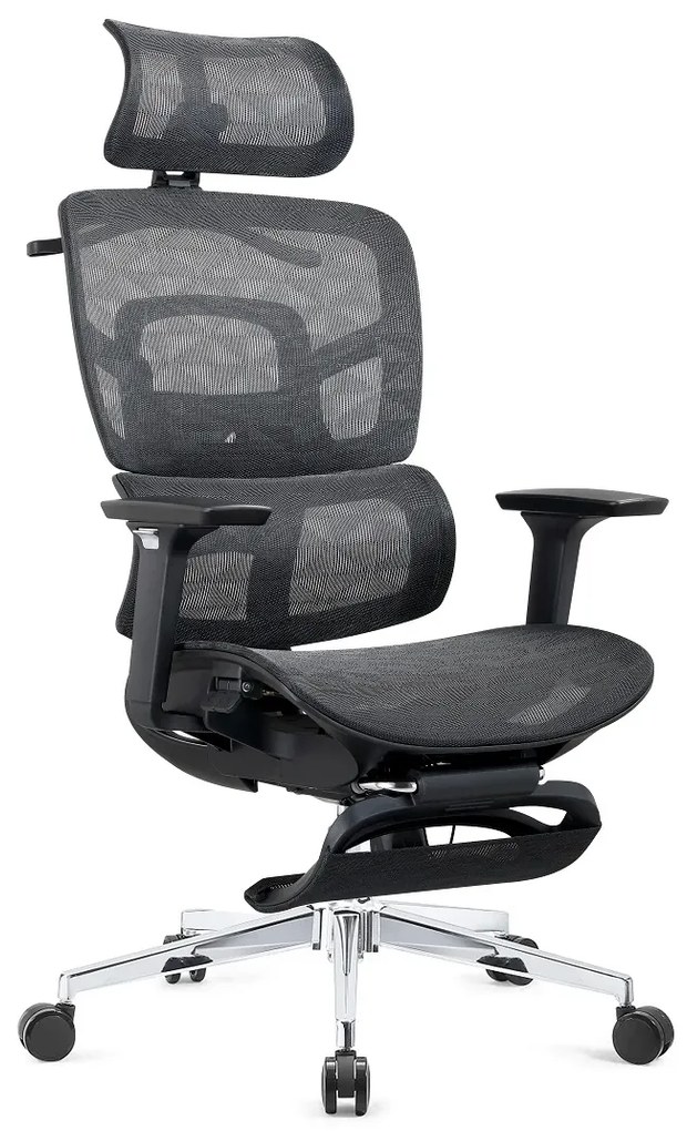 GENESIS-V5 Scaun ergonomic, Full Mesh, Sezut Translatie, Spatar reglabil in inaltime, Cotiere 3D, Umeras, Suport picioare, Negru