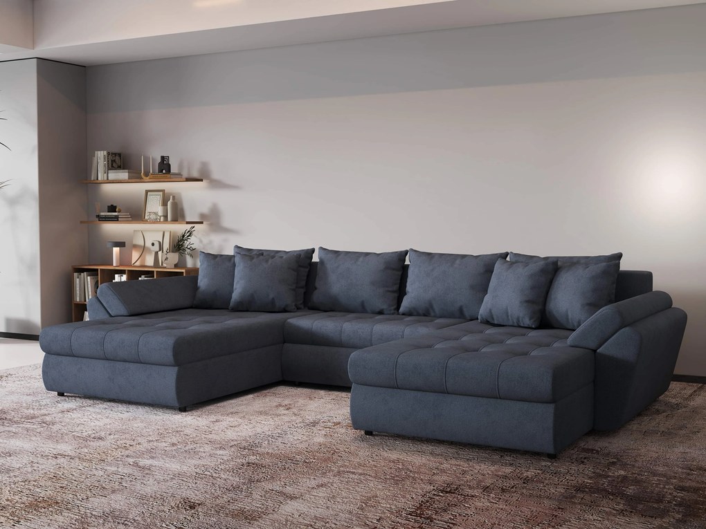 Colțar extensibil dumonde cu ladă de depozitare si sezut confortabil din spuma high-density, Loana U Enjoy Antracit 355x185 cm