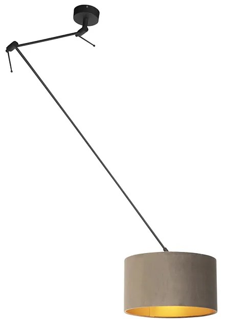 Lampă suspendată neagră cu abajur din catifea taupe cu auriu 35 cm - Blitz