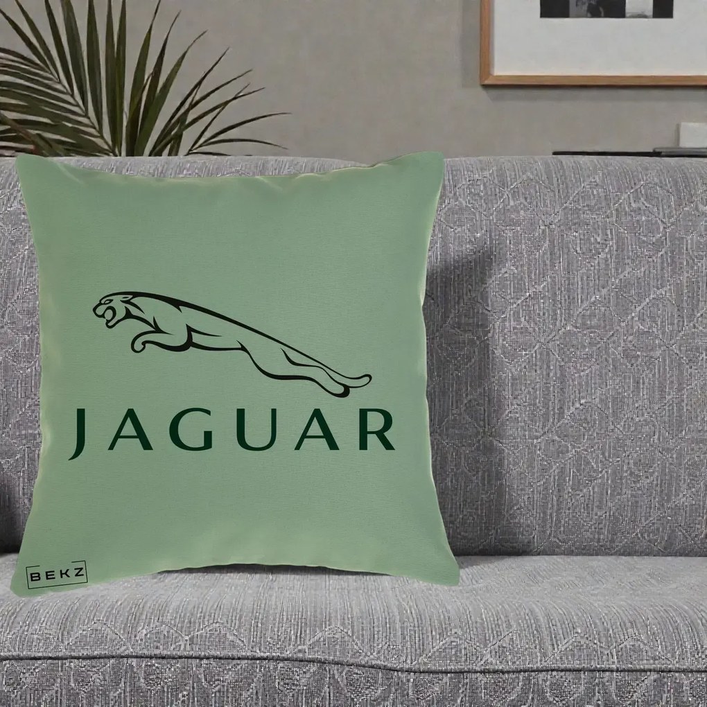 Perna Personalizata cu emblema Jaguar, 40x40 cm, Verde, Husa Detasabila, Perna Inclusa, BEKZ®