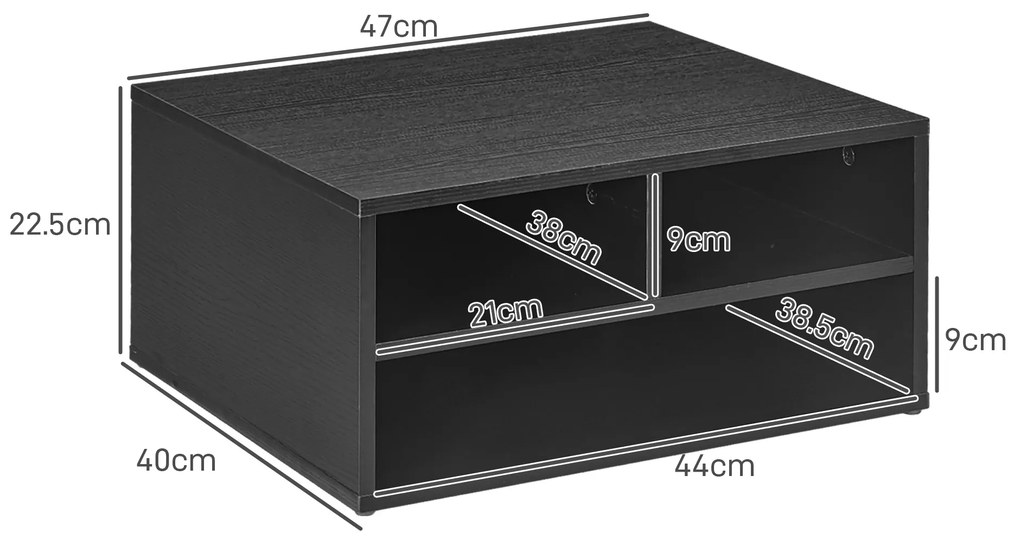 HOMCOM Cabinet pentru Imprimantă cu 2 Rafturi, Birou din Lemn și Cabinet de studiu cu Roți, 47x40x22.5 cm, Negru | Aosom Romania