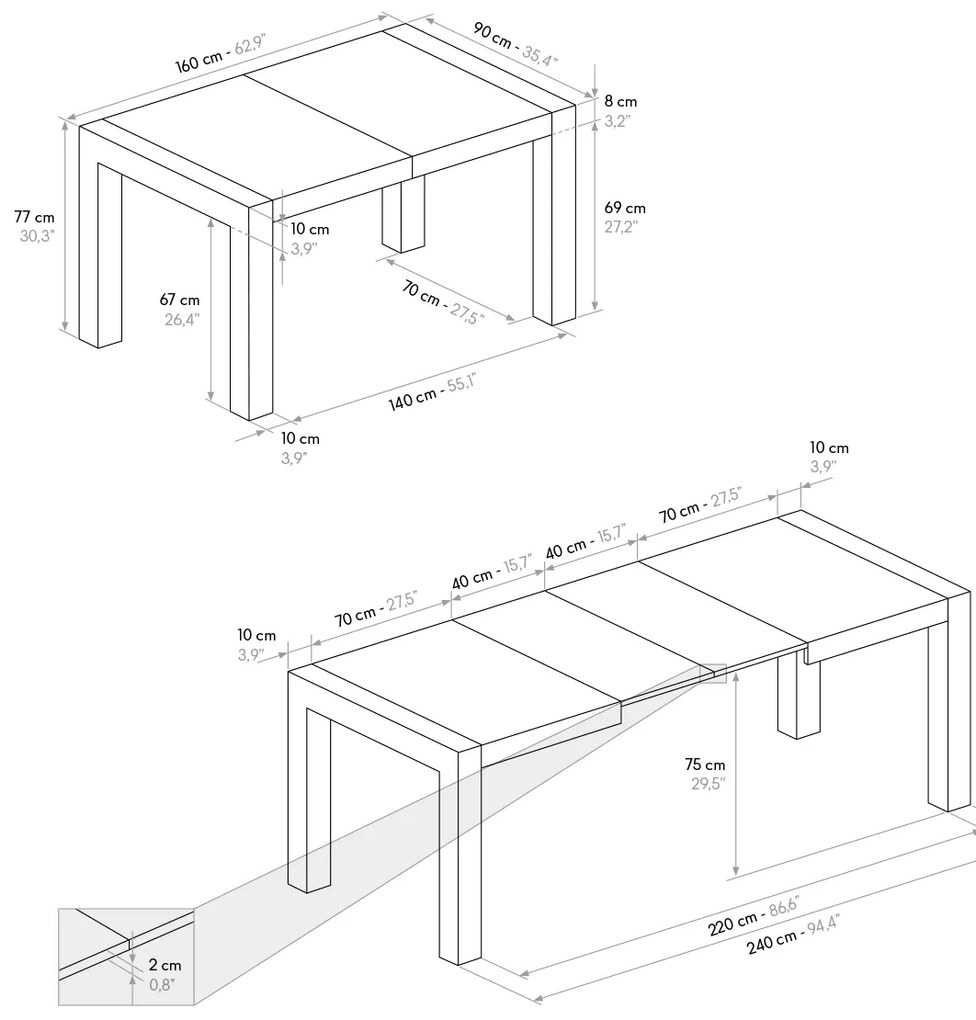 MASA EXTENSIBILA INDY - 160 cm / 90 cm / h 77