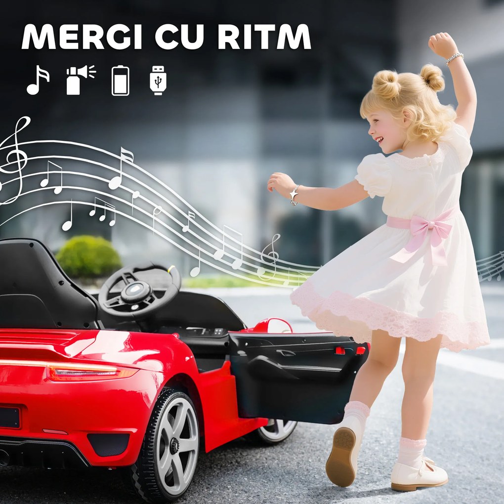 AIYAPLAY Mașină pentru Copii 3-5 Ani cu Licență Oficială RUF GT, Telecomandă, Centură de Siguranță și Muzică, Roșu | Aosom Romania