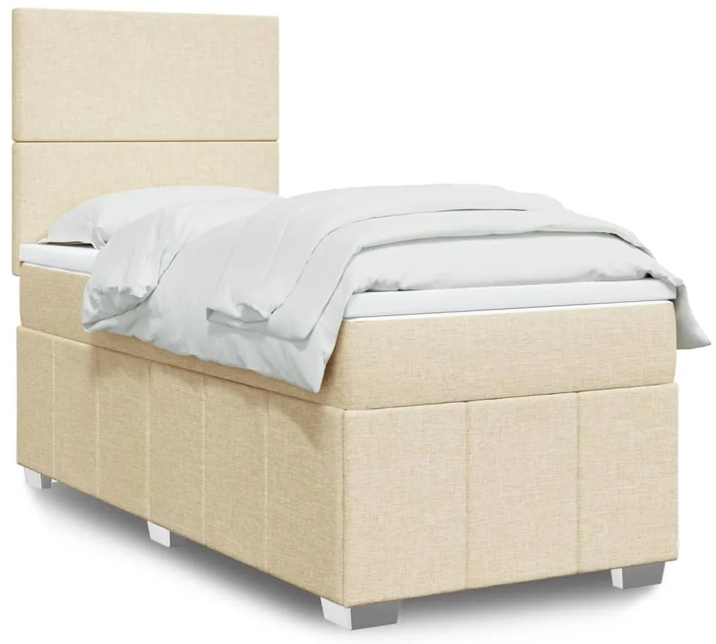 vidaXL Pat box spring cu saltea, crem, 80x200 cm, textil