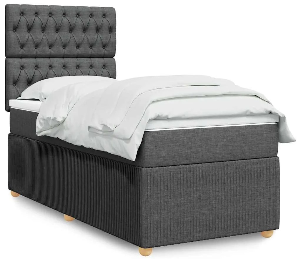 vidaXL Pat box spring cu saltea, gri închis, 100x200 cm, textil