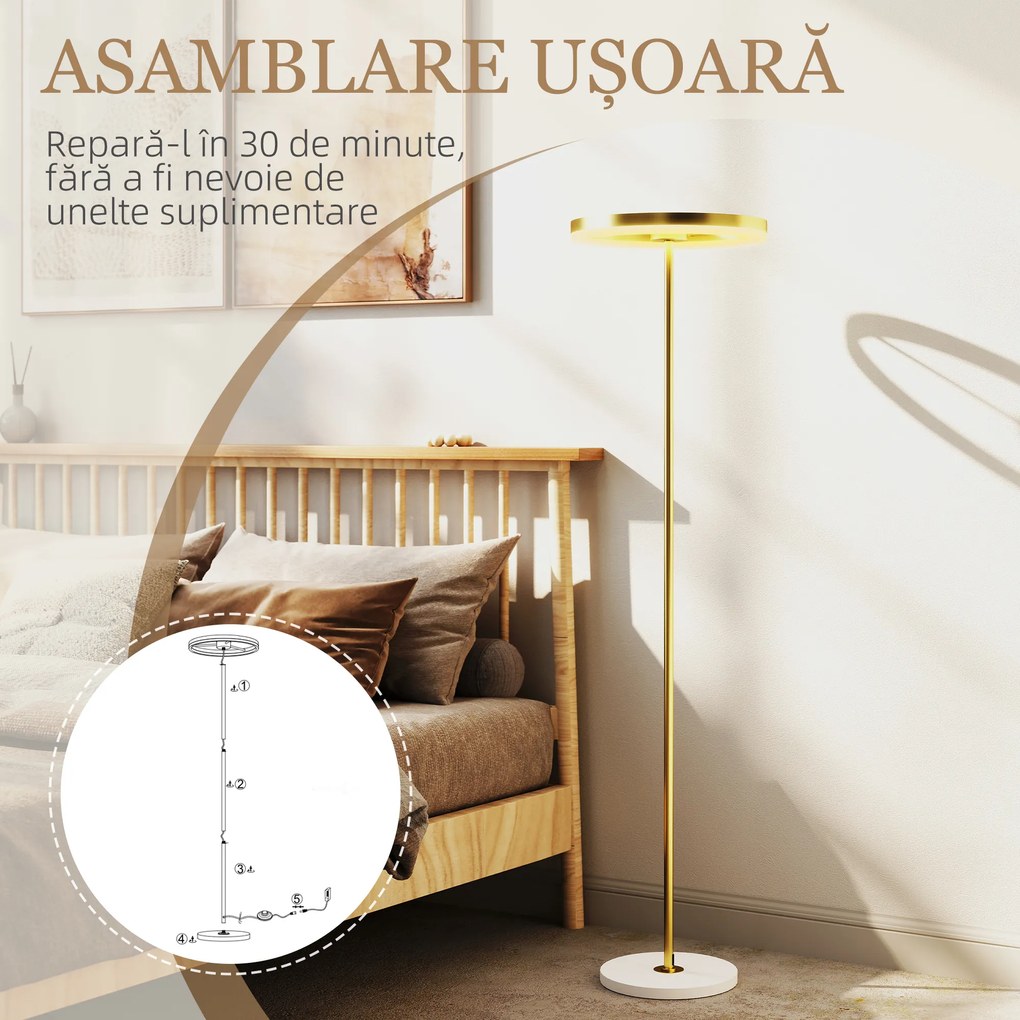HOMCOM Lampă Pardoseală 3 Trepte Reglabilă, Auriu | Aosom Romania