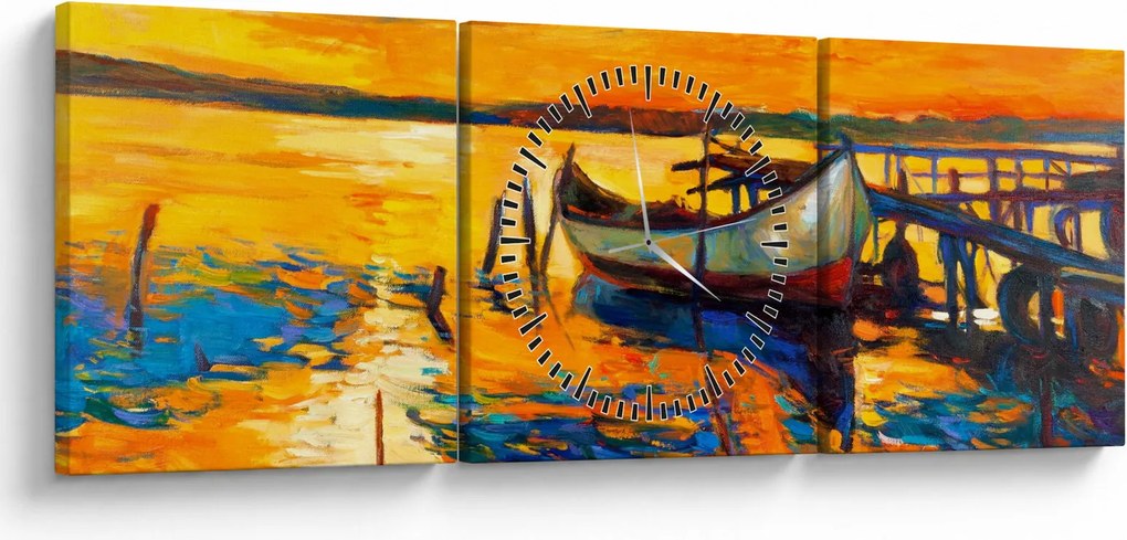 Tablou - Barca la apus de soare (cu ceas) (90x30 cm)