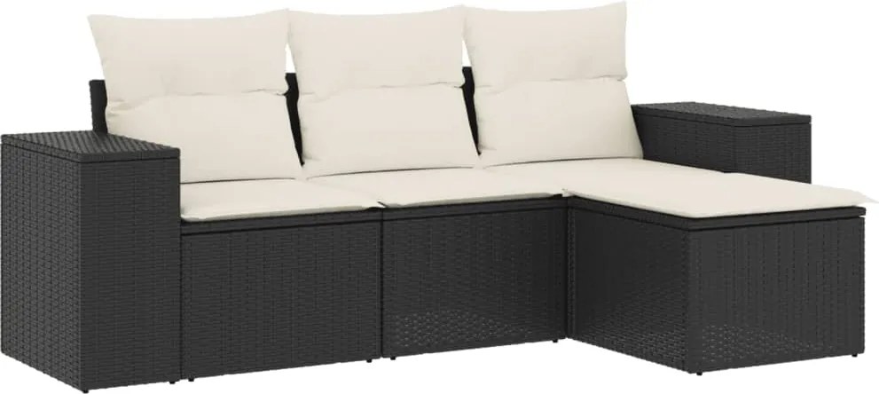 vidaXL Set mobilier de grădină cu perne, 4 piese, negru, poliratan