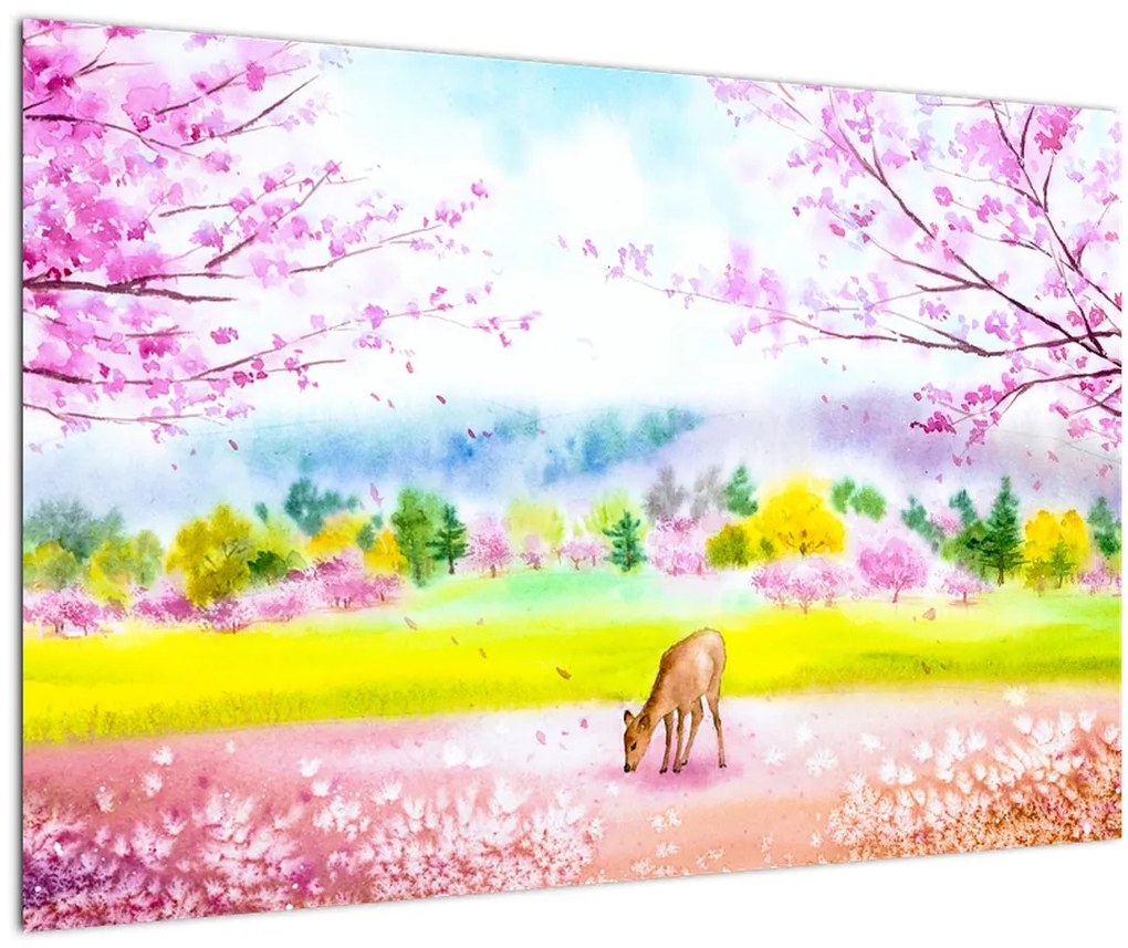 Tablou - Căprioară pictată, acuarelă (90x60 cm)