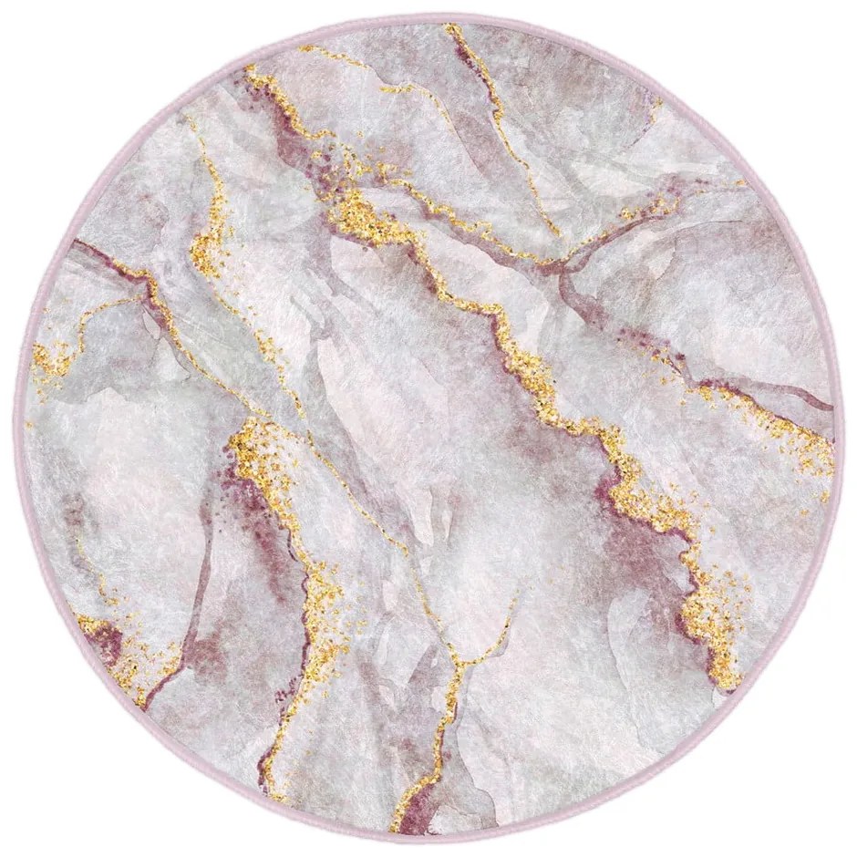 Covor roz deschis/auriu lavabil rotund ø 100 cm Marble – Mila Home